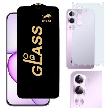 Realme c100i HD OG Premium Quality Glass + Back Matte Thin Sheet Protector + 9H Back Camera Lens Protector 3-in-1 Pack