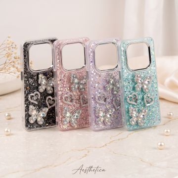 Xiaomi Redmi Note 15 Pro Shining Glitter Multicolor Butterfly Girls Case