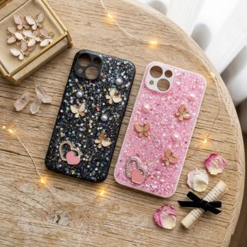Premium Multicolor Glitter Case for iPhone 13 with Heart Stone