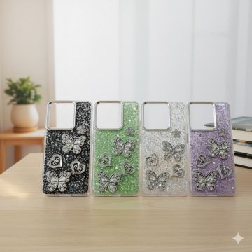 Premium Vivo V60 Lite Back Cover Featuring Shimmering Butterfly Motif and Crystal Accents