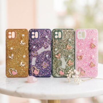 Premium Multicolor Glitter Case for Oppo A16k with Heart Stone