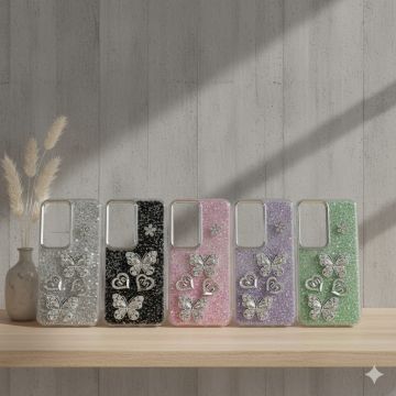 Premium Vivo Y21D Back Cover Featuring Shimmering Butterfly Motif and Crystal Accents
