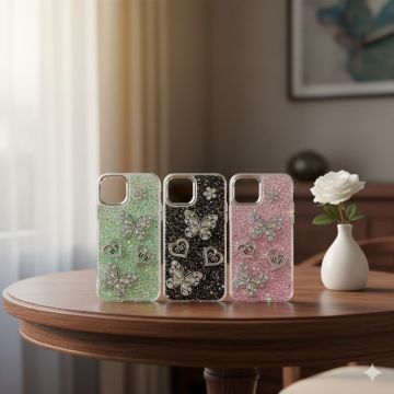 Premium Apple iPhone 12 Back Cover Featuring Shimmering Butterfly Motif and Crystal Accents