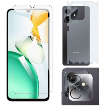 Honor play 10 Polish Tempered Glass Premium Quality + Back Matte Thin Sheet Protector + 9H Back Camera Lens Protector 3-in-1 Combo Protection