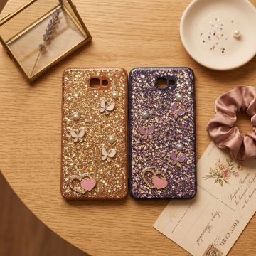 Premium Multicolor Glitter Case for Samsung J7 Prime with Heart Stone