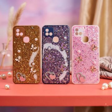 Premium Multicolor Glitter Case for Infinix Hot 10i with Heart Stone