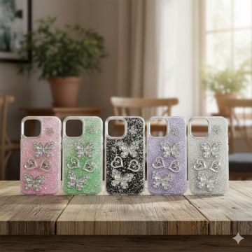 Premium Apple iPhone 17 Back Cover Featuring Shimmering Butterfly Motif and Crystal Accents