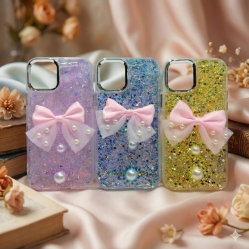 Apple iPhone 12 Radiant Ribbon Glitter Bow Mobile Cover - Image 2