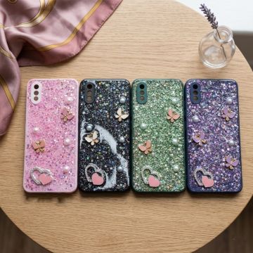 Premium Multicolor Glitter Case for Vivo Y91c with Heart Stone