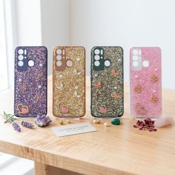 Premium Multicolor Glitter Case for Tecno Pova Neo with Heart Stone