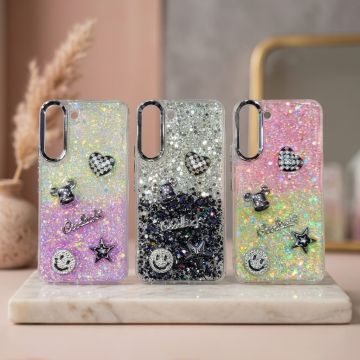 Samsung S22 Girly Glitter Case Good Luck Heart Edition