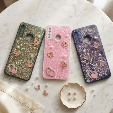 Premium Multicolor Glitter Case for Infinix Hot 8 with Heart Stone