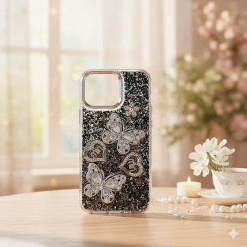 Premium Apple iPhone 13 Pro Back Cover Featuring Shimmering Butterfly Motif and Crystal Accents