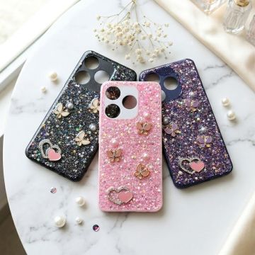 Premium Multicolor Glitter Case for Tecno Spark 20 with Heart Stone