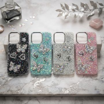 Apple iPhone 14 Pro Max Shining Glitter Multicolor Butterfly Girls Case