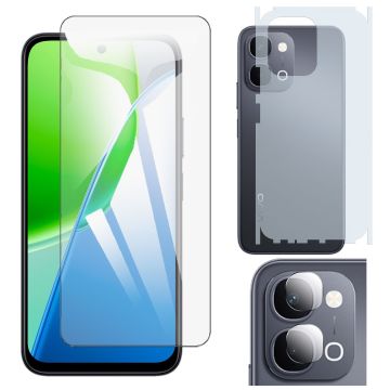 Vivo Y31d Polish Tempered Glass Premium Quality + Back Matte Thin Sheet Protector + 9H Back Camera Lens Protector 3-in-1 Combo Protection