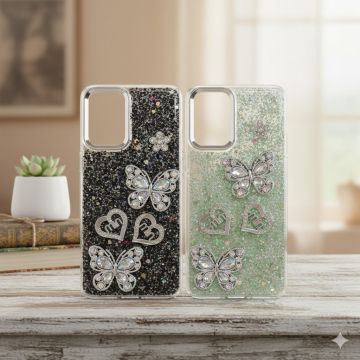 Premium Samsung A32 Back Cover Featuring Shimmering Butterfly Motif and Crystal Accents