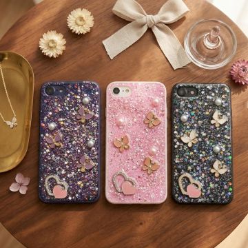 Premium Multicolor Glitter Case for iPhone 7 with Heart Stone