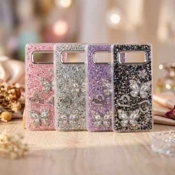 Samsung Note 8 Back Cover Butterfly Stone Studded Still Glitter Case