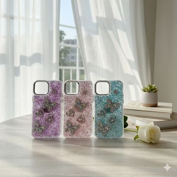 Premium Apple iPhone 13 pro Max Back Cover Featuring Shimmering Butterfly Motif and Crystal Accents