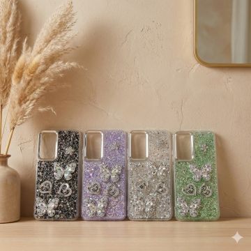Premium Vivo Y17s Back Cover Featuring Shimmering Butterfly Motif and Crystal Accents