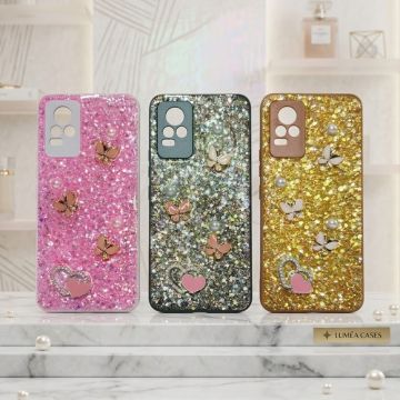 Premium Multicolor Glitter Case for Vivo V21E with Heart Stone