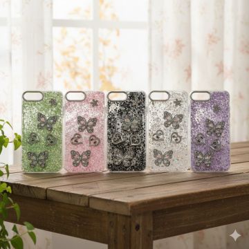 Premium Apple iPhone 8 Plus Back Cover Featuring Shimmering Butterfly Motif and Crystal Accents