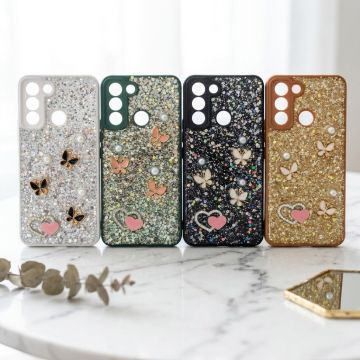 Premium Multicolor Glitter Case for Tecno Pop 5 Lite with Heart Stone