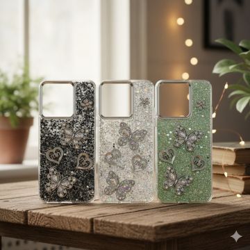 Premium Xiaomi Redmi 13 Back Cover Featuring Shimmering Butterfly Motif and Crystal Accents