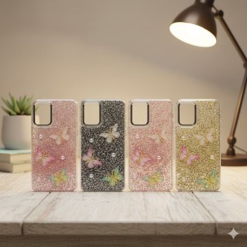 Elegant Girlish Samsung Galaxy A13 Cover Featuring Sparkly Crystal Butterfly Design