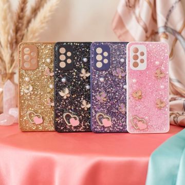 Premium Multicolor Glitter Case for Samsung A52 with Heart Stone