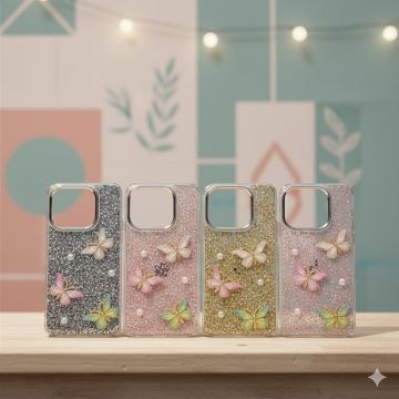 Elegant Girlish Oppo A3x Cover Featuring Sparkly Crystal Butterfly Design
