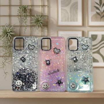 Samsung A12 Girly Glitter Case Good Luck Heart Edition