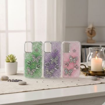 Premium Samsung A15 Back Cover Featuring Shimmering Butterfly Motif and Crystal Accents