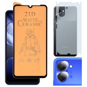 Tecno Spark Go 3 Ceramic Matte Glass Unbreakable Protector + Back Matte Thin Sheet Protector + 9H Back Camera Lens Protector 3-in-1 Protection Bundle