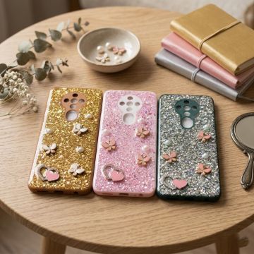 Premium Multicolor Glitter Case for Tenco Spark 6 with Heart Stone