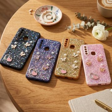 Premium Multicolor Glitter Case for Vivo Y17 with Heart Stone