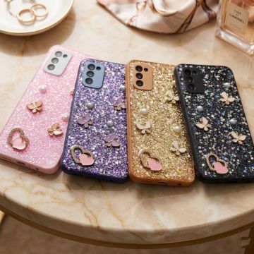 Premium Multicolor Glitter Case for Samsung A03s with Heart Stone