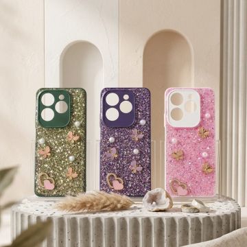 Premium Multicolor Glitter Case for Infinix Hot 40 Pro with Heart Stone