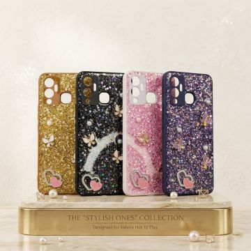 Premium Multicolor Glitter Case for Infinix Hot 12 Play with Heart Stone