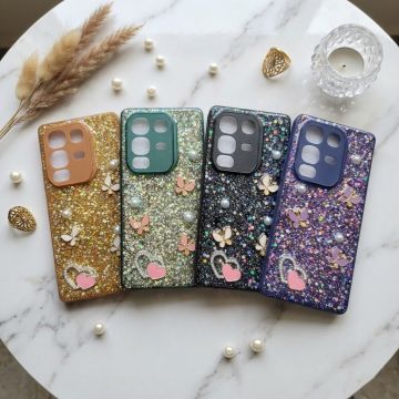 Premium Multicolor Glitter Case for Infinix Note 50 with Heart Stone