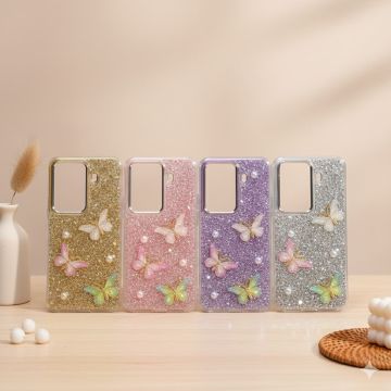 Elegant Girlish Xiaomi Redmi 15 Cover Featuring Sparkly Crystal Butterfly Design
