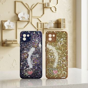 Premium Multicolor Glitter Case for Samsung A03 with Heart Stone
