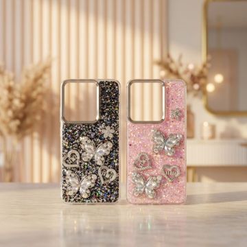 Vivo V60 Back Cover Butterfly Stone Studded Still Glitter Case