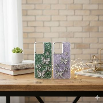 Premium Xiaomi Redmi A5 Back Cover Featuring Shimmering Butterfly Motif and Crystal Accents
