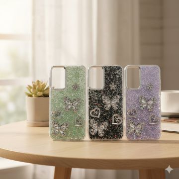Premium Samsung A16 Back Cover Featuring Shimmering Butterfly Motif and Crystal Accents