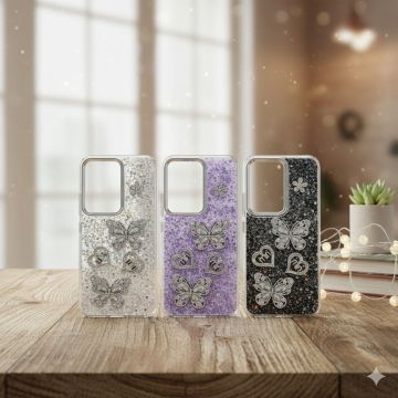 Premium Tecno Spark 40 pro Back Cover Featuring Shimmering Butterfly Motif and Crystal Accents