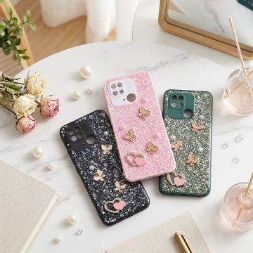 Premium Multicolor Glitter Case for Xiaomi Redmi 10C with Heart Stone