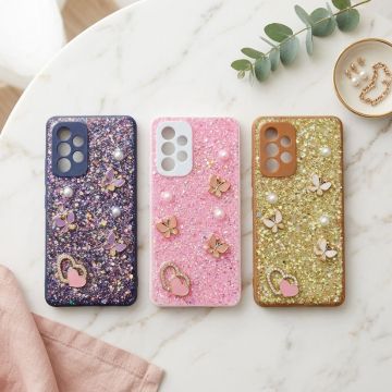 Premium Multicolor Glitter Case for Samsung A53 with Heart Stone