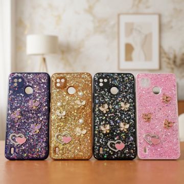 Premium Multicolor Glitter Case for Tecno Pop 4 Air with Heart Stone